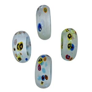 Murano Frosted Glass Set of Four Unique Vintage Millefiori Napkin Rings
